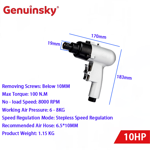 Pemutar skru pneumatik jenis senjata 10hp